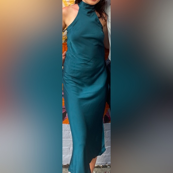 Hello Molly Teal Satin Maxi Dress - Picture 4 of 4